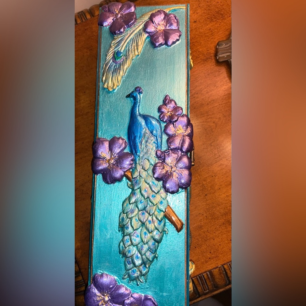 Handcrafted Peacock and Floral Decorative Box